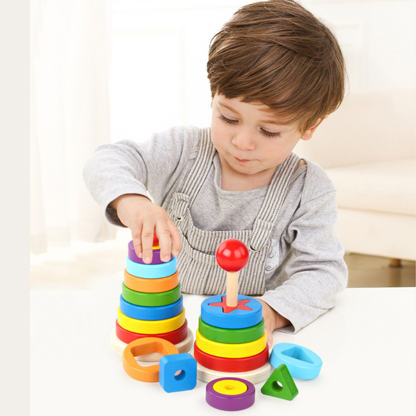 Torre Montessori de Madeira Formato Encaixe (15 peças)