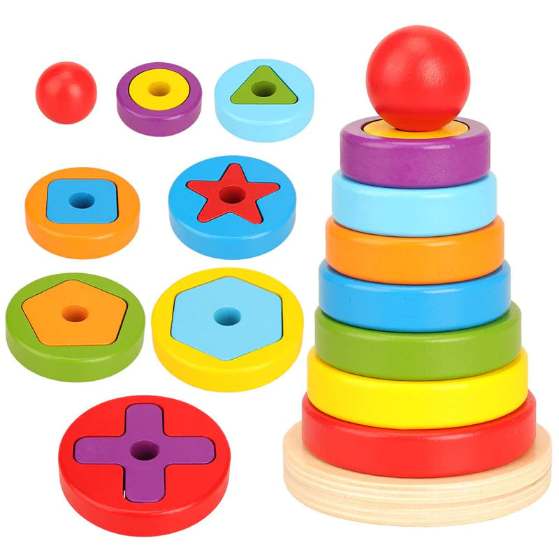Torre Montessori de Madeira Formato Encaixe (15 peças)