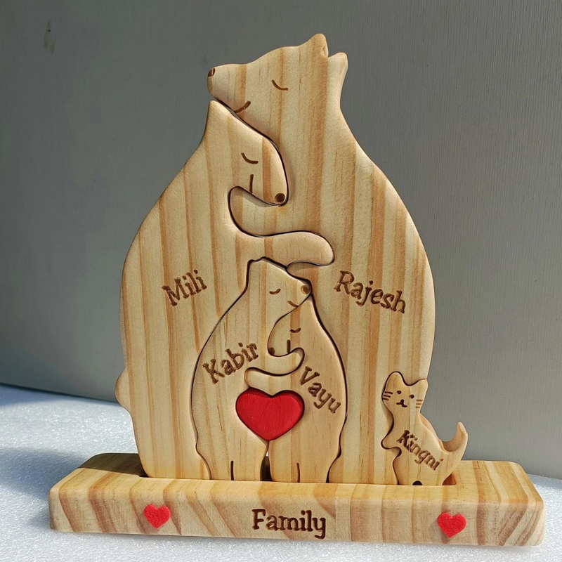 Quebra Cabeça Puzzle Madeira - Família Urso + Animais de Estimação