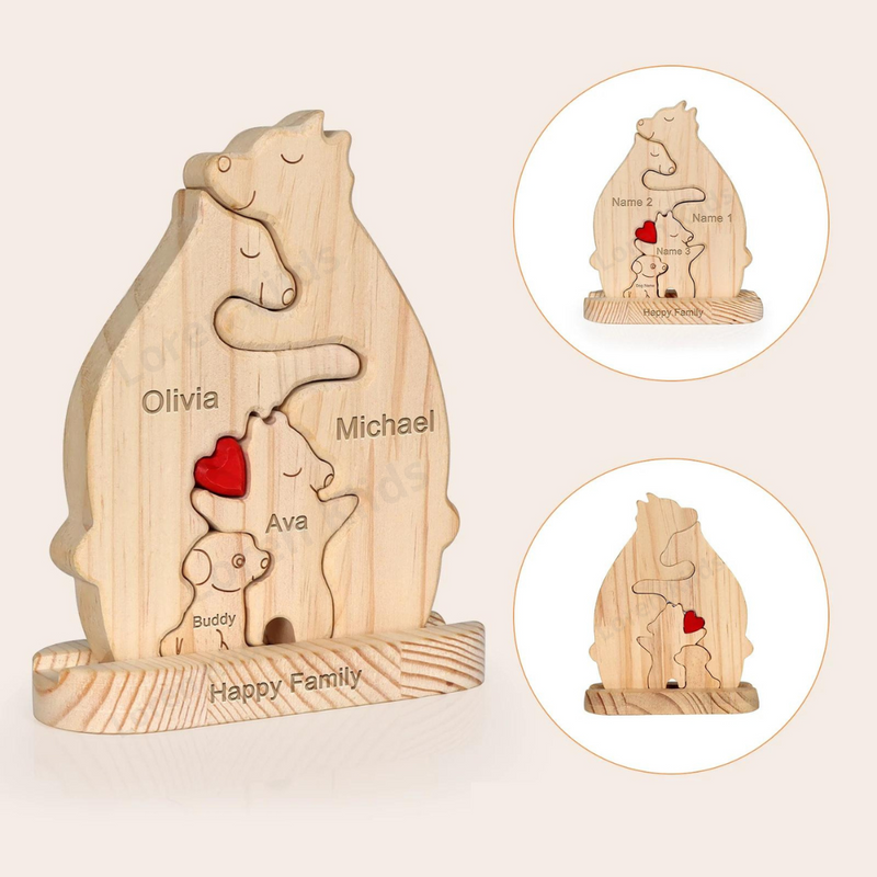 Quebra Cabeça Puzzle Madeira - Decoração Família Urso - COM BASE